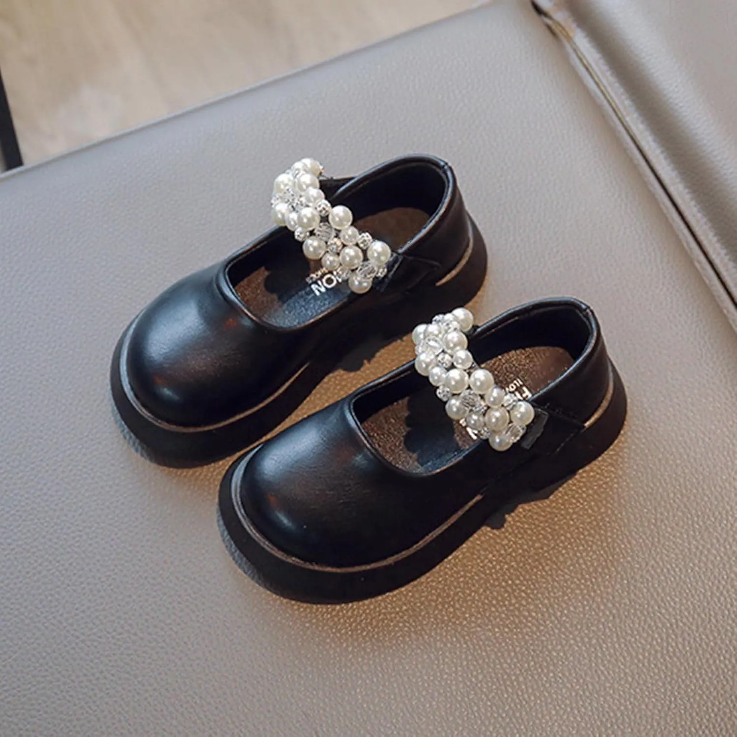 Fashion All Season Children Casual Shoes For Girls Flat Soles Thick Soles Solid Pearl Hook Loop Leather Toddler Boots