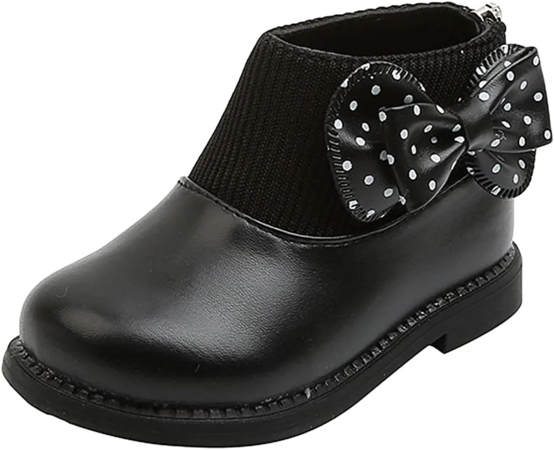 Fashion Autumn and Winter Girls Boots Round Toe Flat Sole Thick Sole Non Slip Back Zipper Cute Polka Girl Shoes Size 13