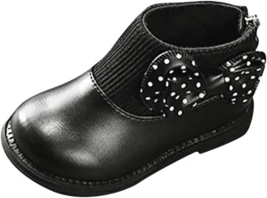 Fashion Autumn and Winter Girls Boots Round Toe Flat Sole Thick Sole Non Slip Back Zipper Cute Polka Girl Shoes Size 13