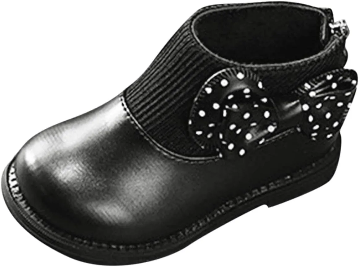 Fashion Autumn and Winter Girls Boots Round Toe Flat Sole Thick Sole Non Slip Back Zipper Cute Polka Girl Shoes Size 13