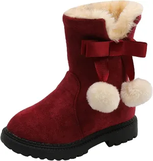 Fuzzy Lined Snow Booties For Toddler Baby Kids Girls Fleece Warm Boots With Side Zipper Winter Outdoor Slip On Shoes