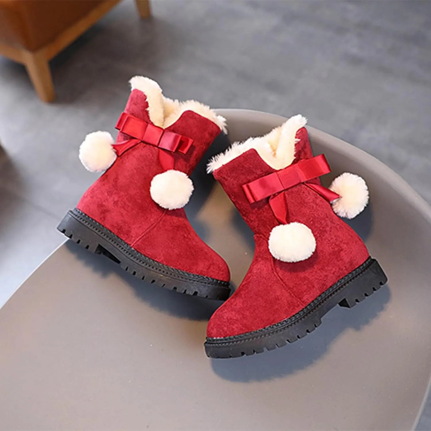 Fuzzy Lined Snow Booties For Toddler Baby Kids Girls Fleece Warm Boots With Side Zipper Winter Outdoor Slip On Shoes