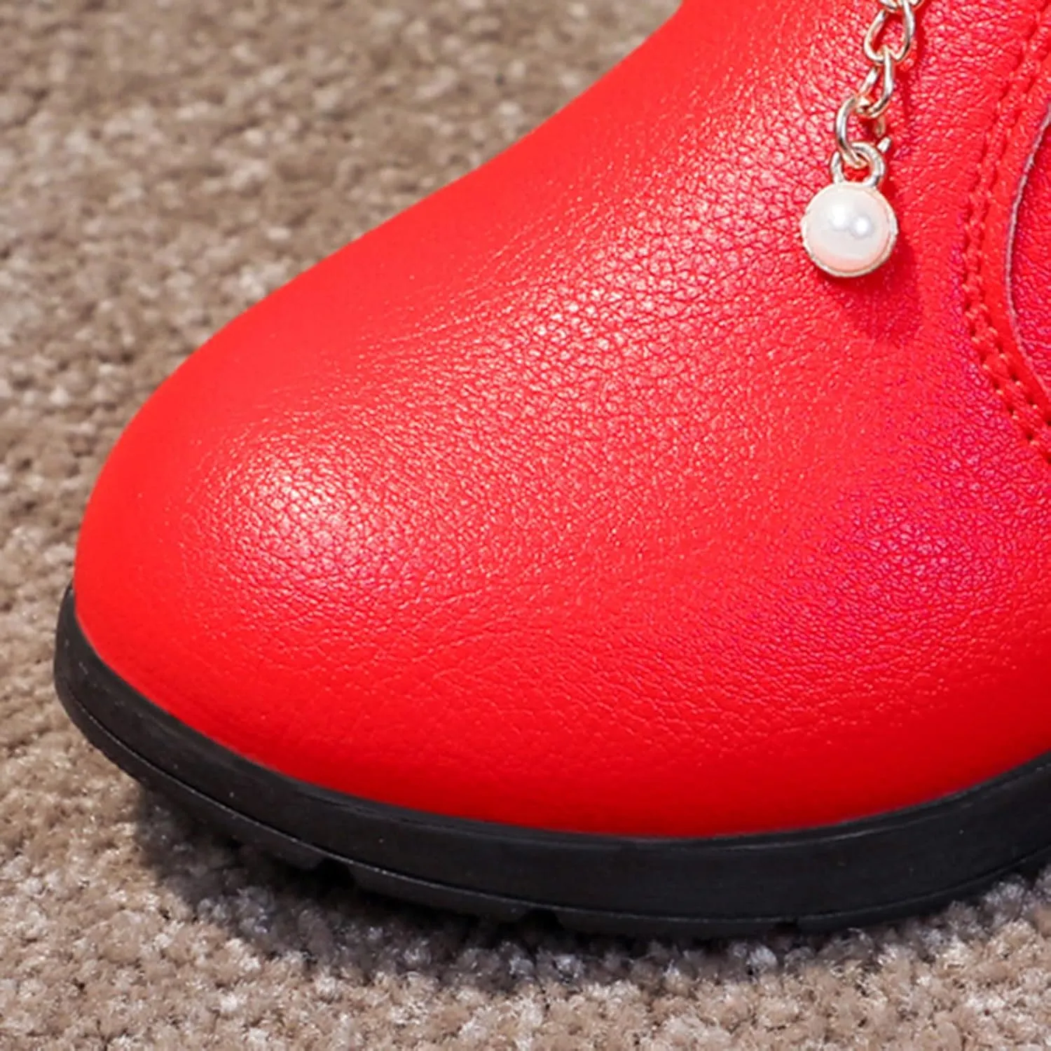 Girl Boots Kids Ankle Boots Pearls Zipper Boots Low Heel Short Booties Anti-Slip Shoes Dressy Shoes for Kids