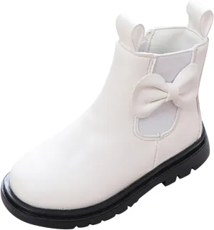 Girls Ankle Boots Leather Boots with Bow Kids Comfortable Slip on Chelsea Booties for Toddler Kids Winter Shoes
