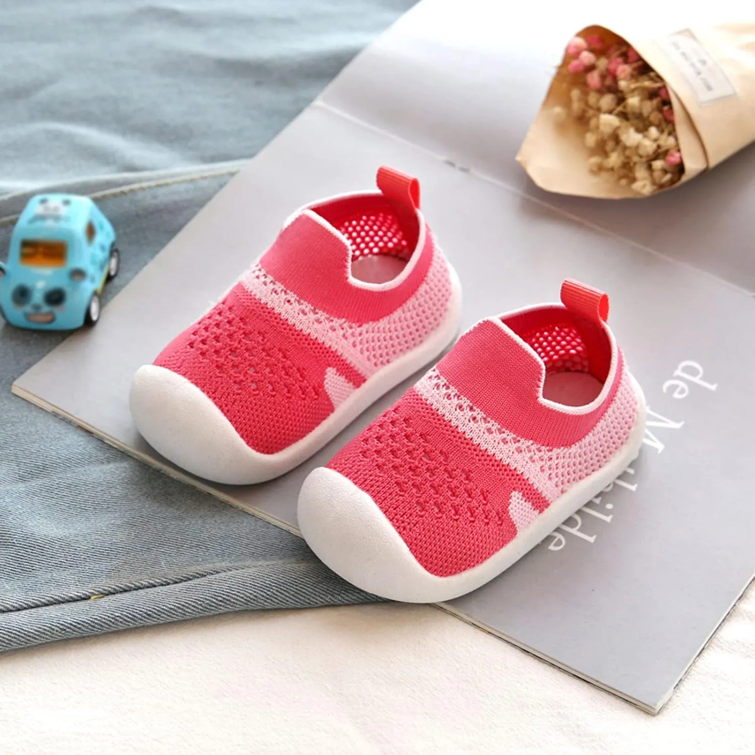Girls Boys Leisure Shoes Mesh Soft Bottom Breathable Slip On Sport Shoes Socks Shoes Little Girls Shoes