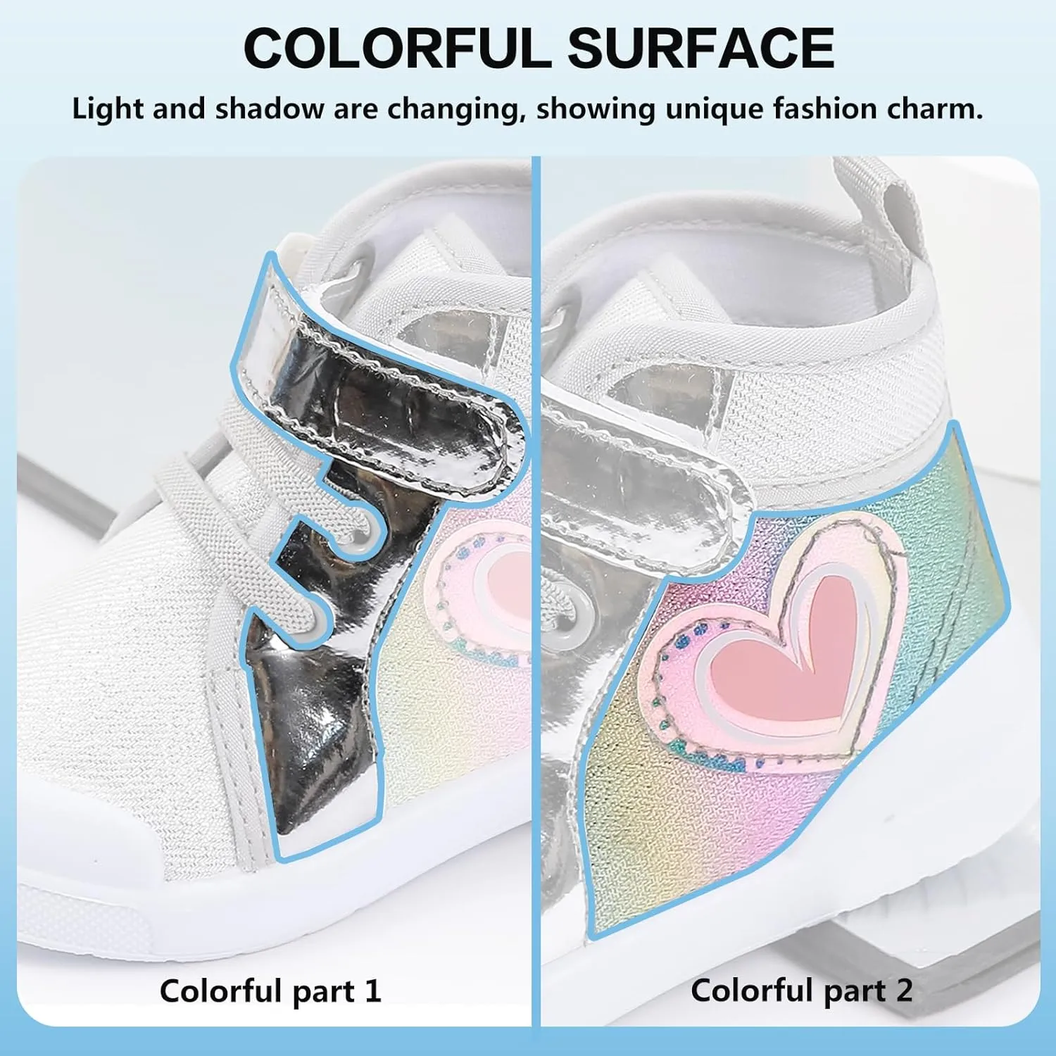 Girls Sneakers Kids High Top Casual Canvas Shoes with Hook & Loop Closure Gradient Color Pinky Heart