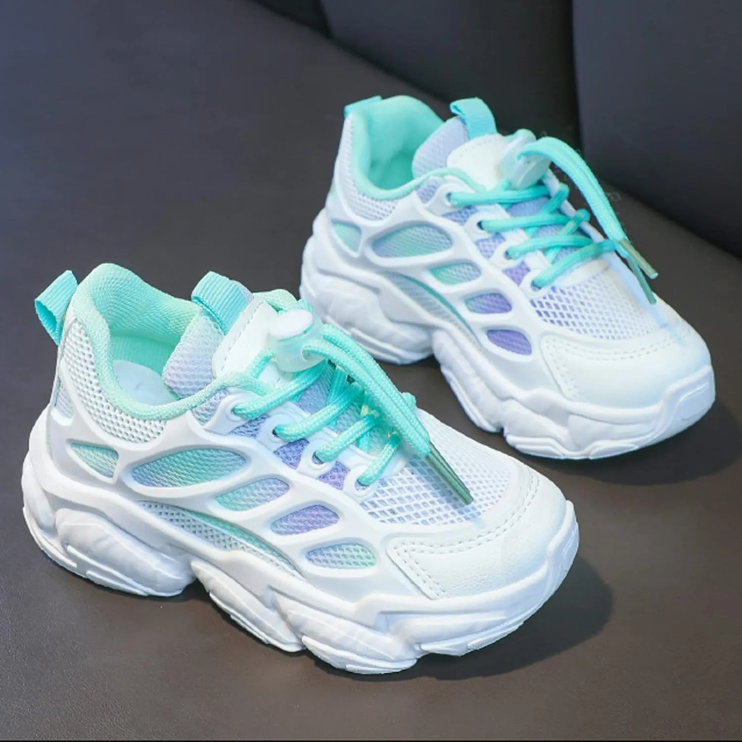 Girls Sneakers Lace up Running Athletic Shoes Lightweight Breathable Jelly Sole Kids Walking Shoes Casual Shoes