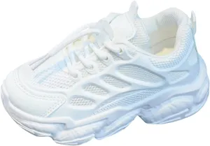 Girls Sneakers Lace up Running Athletic Shoes Lightweight Breathable Jelly Sole Kids Walking Shoes Casual Shoes