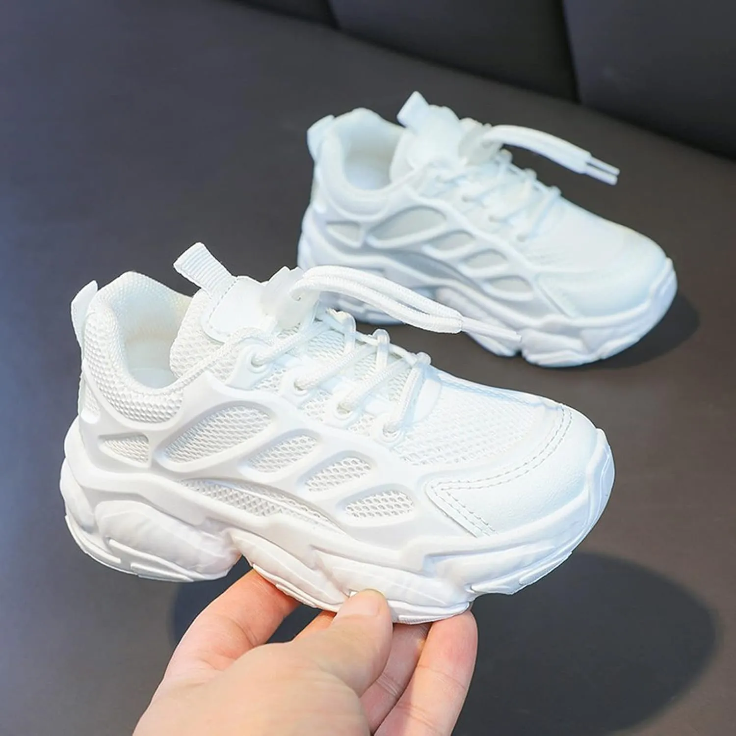Girls Sneakers Lace up Running Athletic Shoes Lightweight Breathable Jelly Sole Kids Walking Shoes Casual Shoes