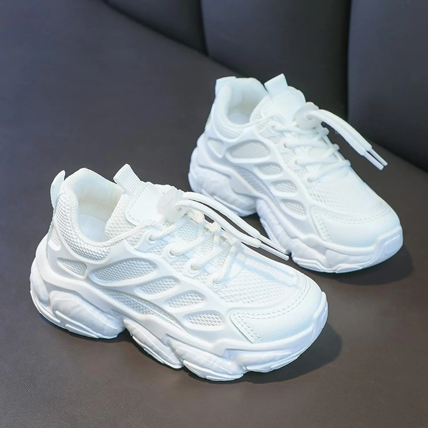 Girls Sneakers Lace up Running Athletic Shoes Lightweight Breathable Jelly Sole Kids Walking Shoes Casual Shoes