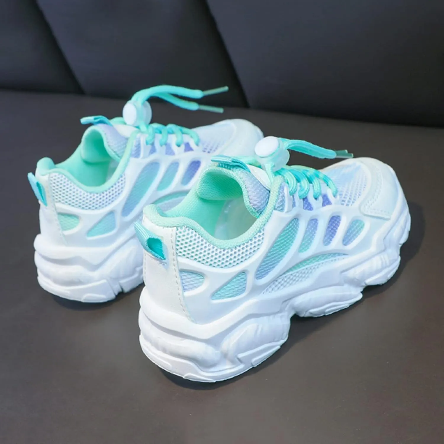 Girls Sneakers Lace up Running Athletic Shoes Lightweight Breathable Jelly Sole Kids Walking Shoes Casual Shoes