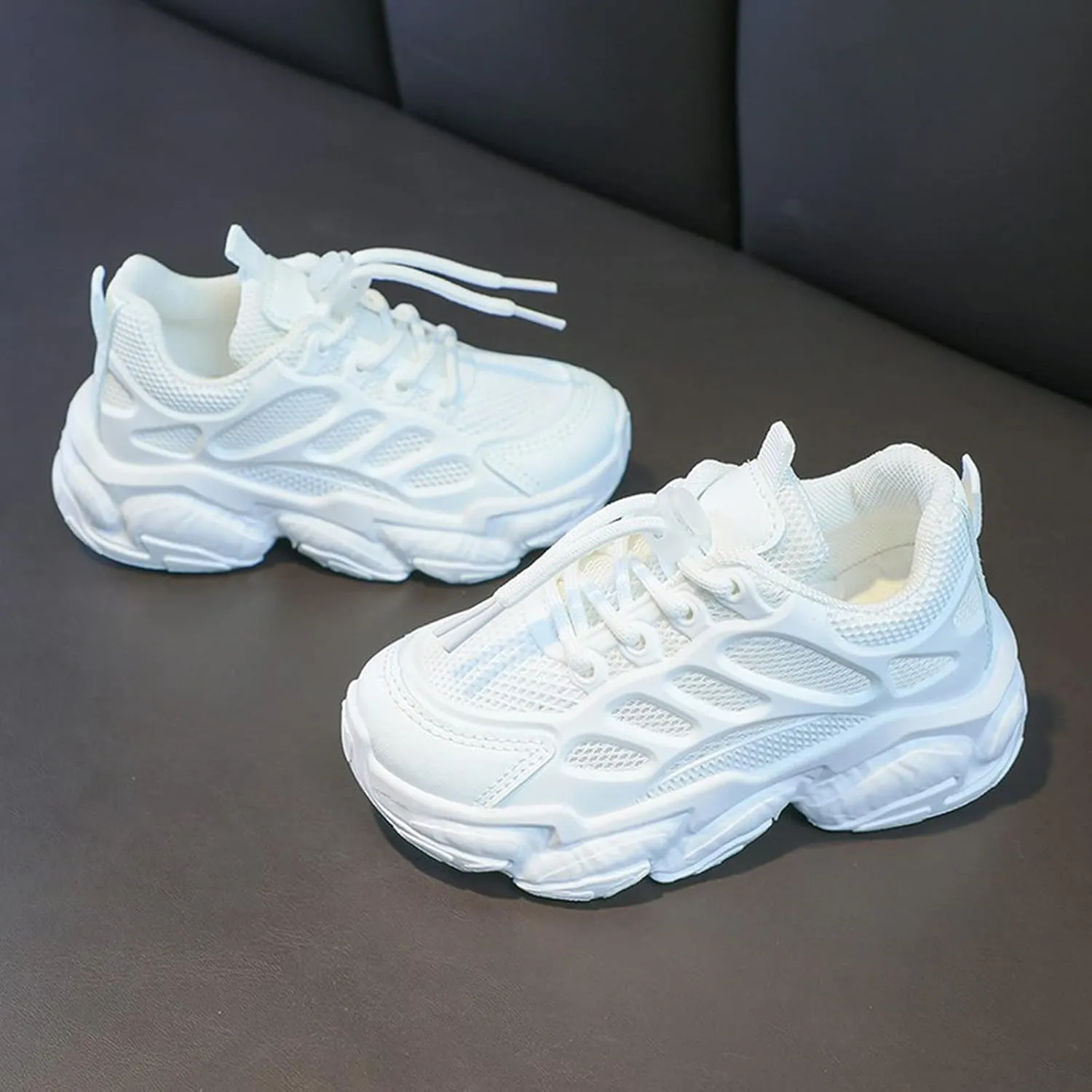 Girls Sneakers Lace up Running Athletic Shoes Lightweight Breathable Jelly Sole Kids Walking Shoes Casual Shoes