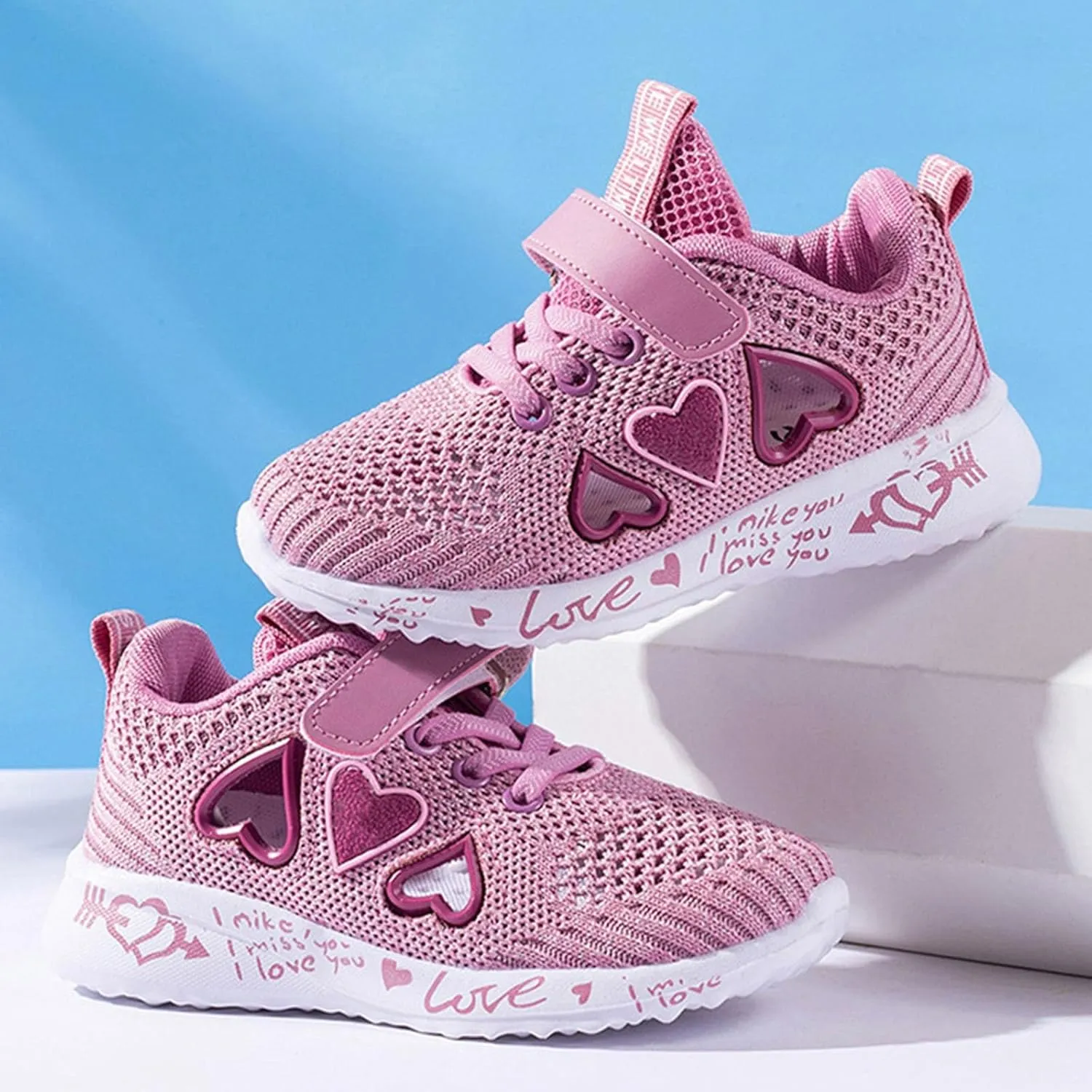 Girls Tennis Shoes Kids Breathable Lightweight Sneakers Heart Running Athletic Shoes for Toddler/Little Kid/Big Kid