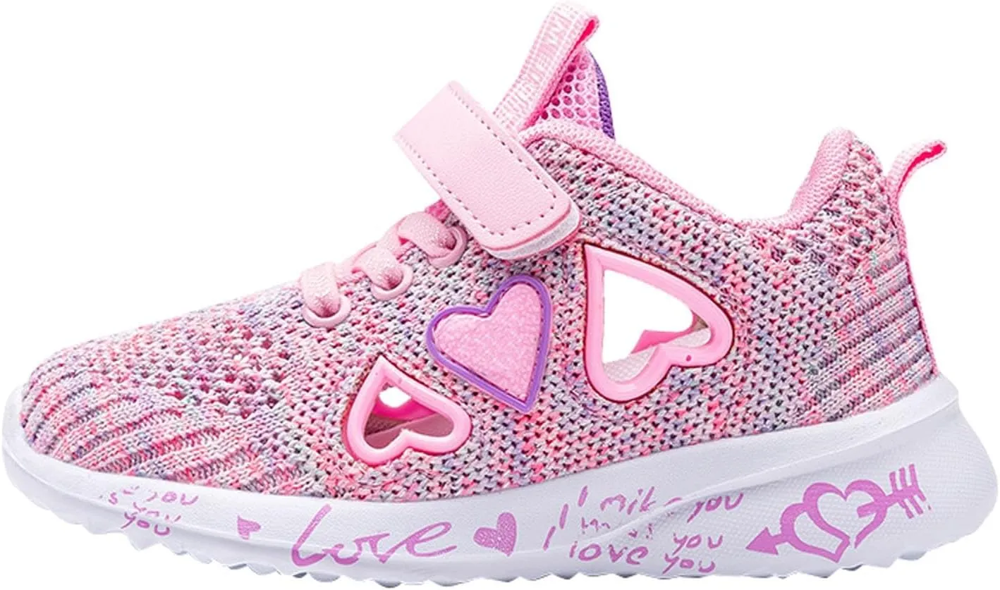 Girls Tennis Shoes Kids Breathable Lightweight Sneakers Heart Running Athletic Shoes for Toddler/Little Kid/Big Kid