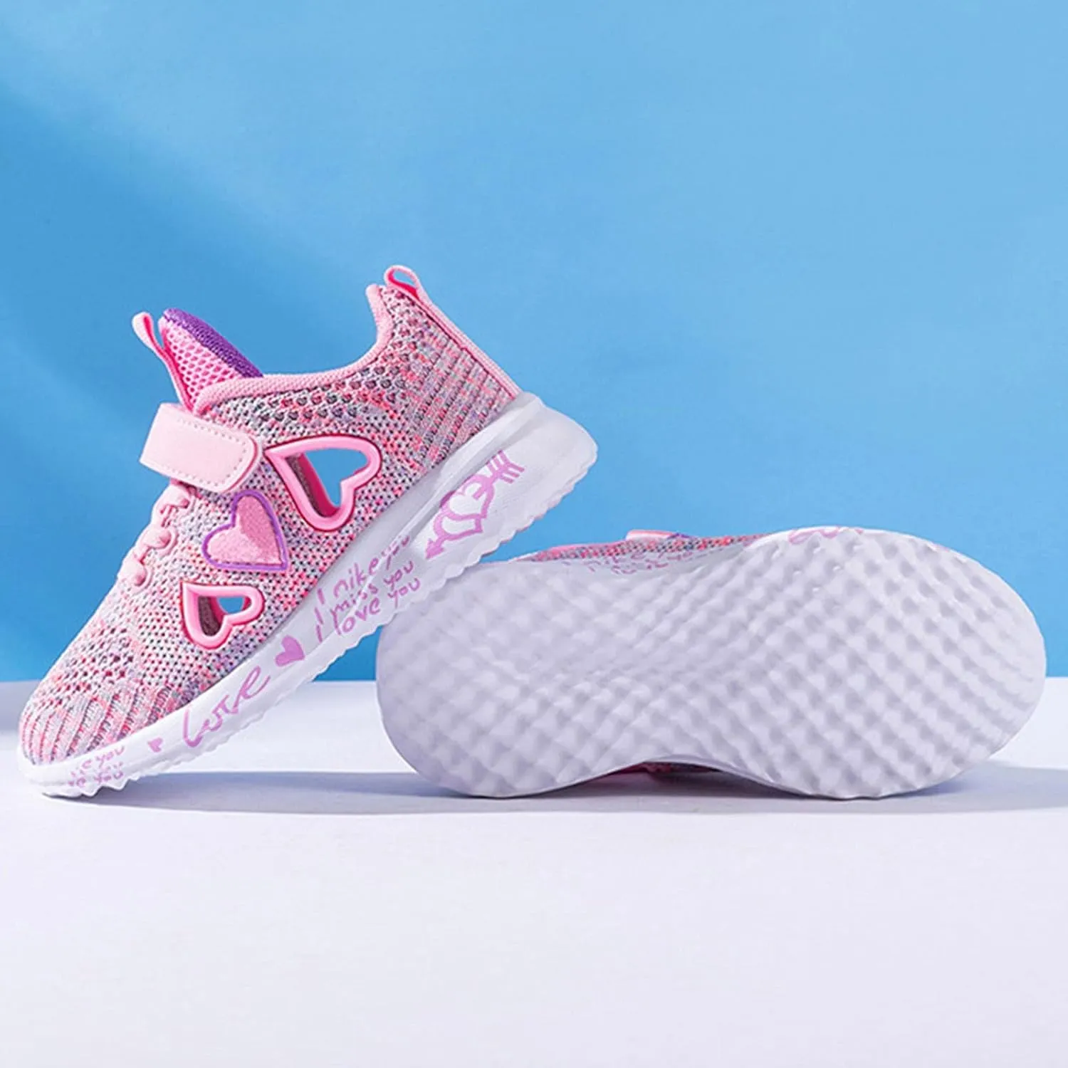 Girls Tennis Shoes Kids Breathable Lightweight Sneakers Heart Running Athletic Shoes for Toddler/Little Kid/Big Kid