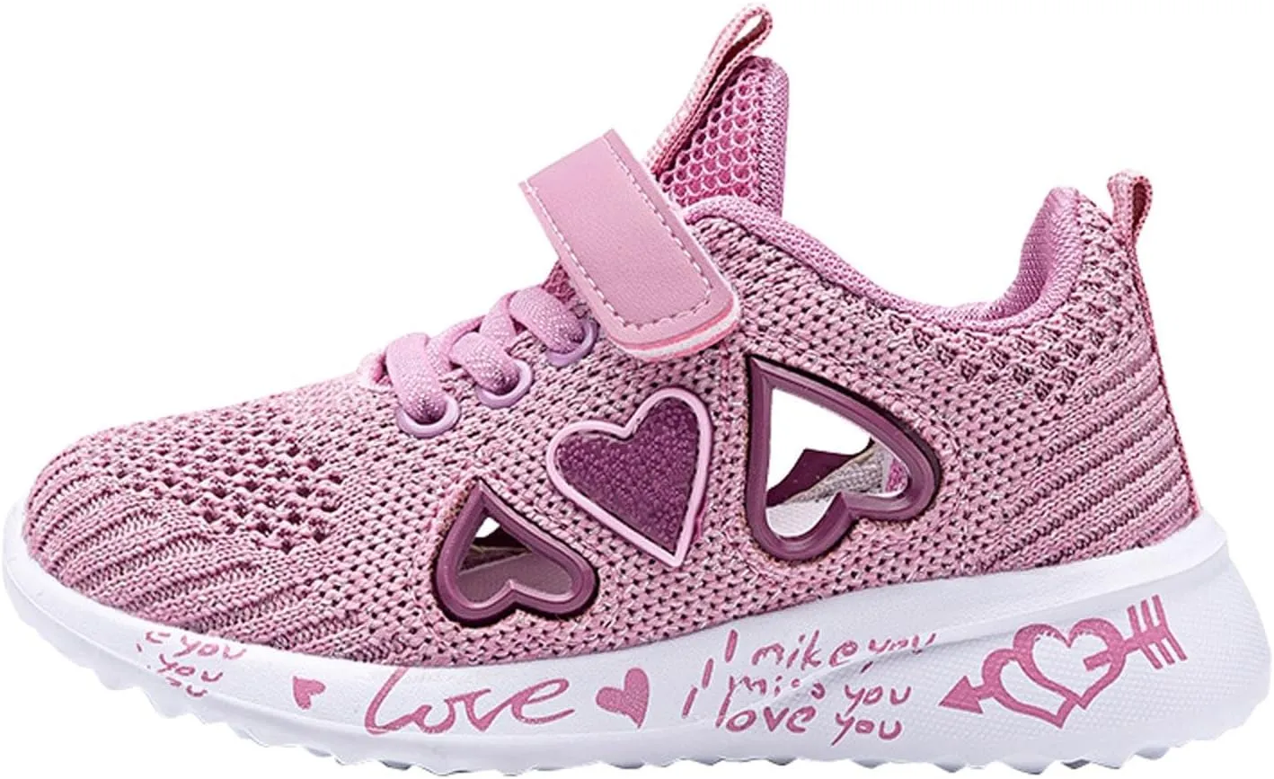 Girls Tennis Shoes Kids Breathable Lightweight Sneakers Heart Running Athletic Shoes for Toddler/Little Kid/Big Kid