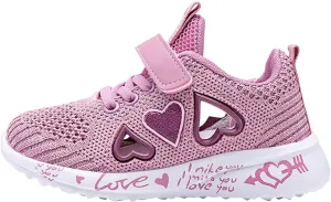 Girls Tennis Shoes Kids Breathable Lightweight Sneakers Heart Running Athletic Shoes for Toddler/Little Kid/Big Kid