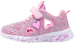 Girls Tennis Shoes Kids Breathable Lightweight Sneakers Heart Running Athletic Shoes for Toddler/Little Kid/Big Kid
