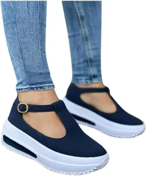 Hbeylia Platform Fashion Sneakers with Arch Support for Women Comfort Casual Chunky Bottom High Heels Slip On Loafers Low Top Walking Shoes Fall Dress Work Sandals Shoes for Ladies Blue