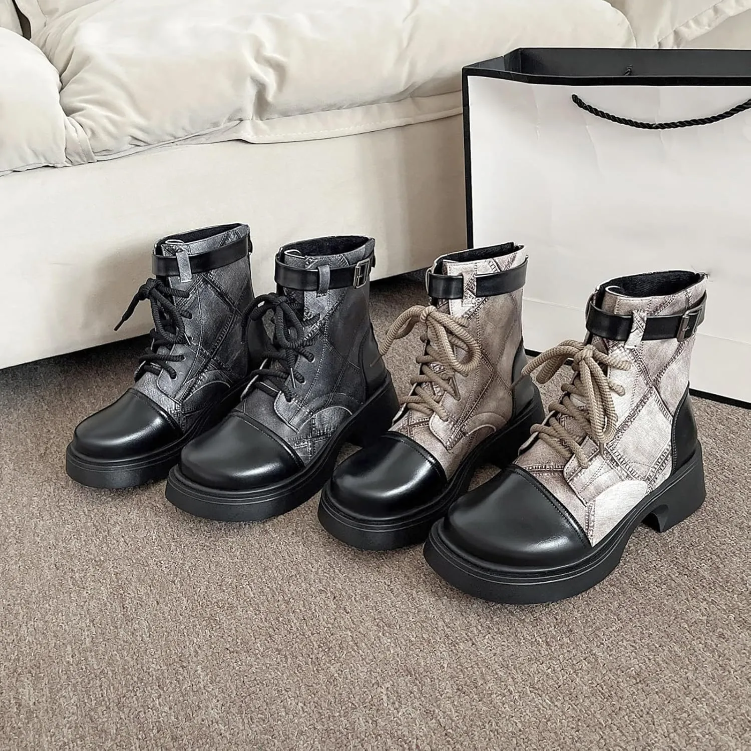 Heel Boots For Women Lace Up Hiking Boots Women Waterproof Non Slip Walking Boots Womens Boots Mid Calf