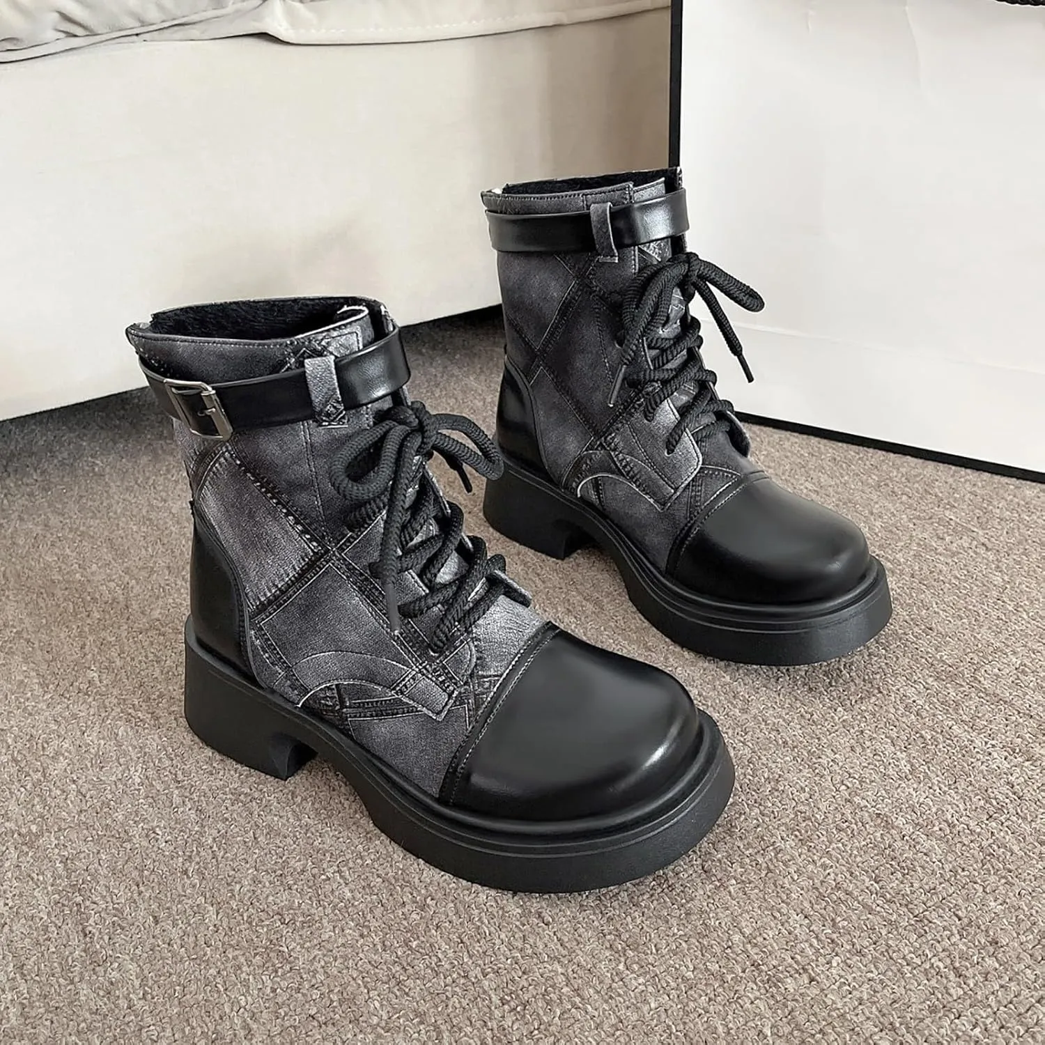 Heel Boots For Women Lace Up Hiking Boots Women Waterproof Non Slip Walking Boots Womens Boots Mid Calf