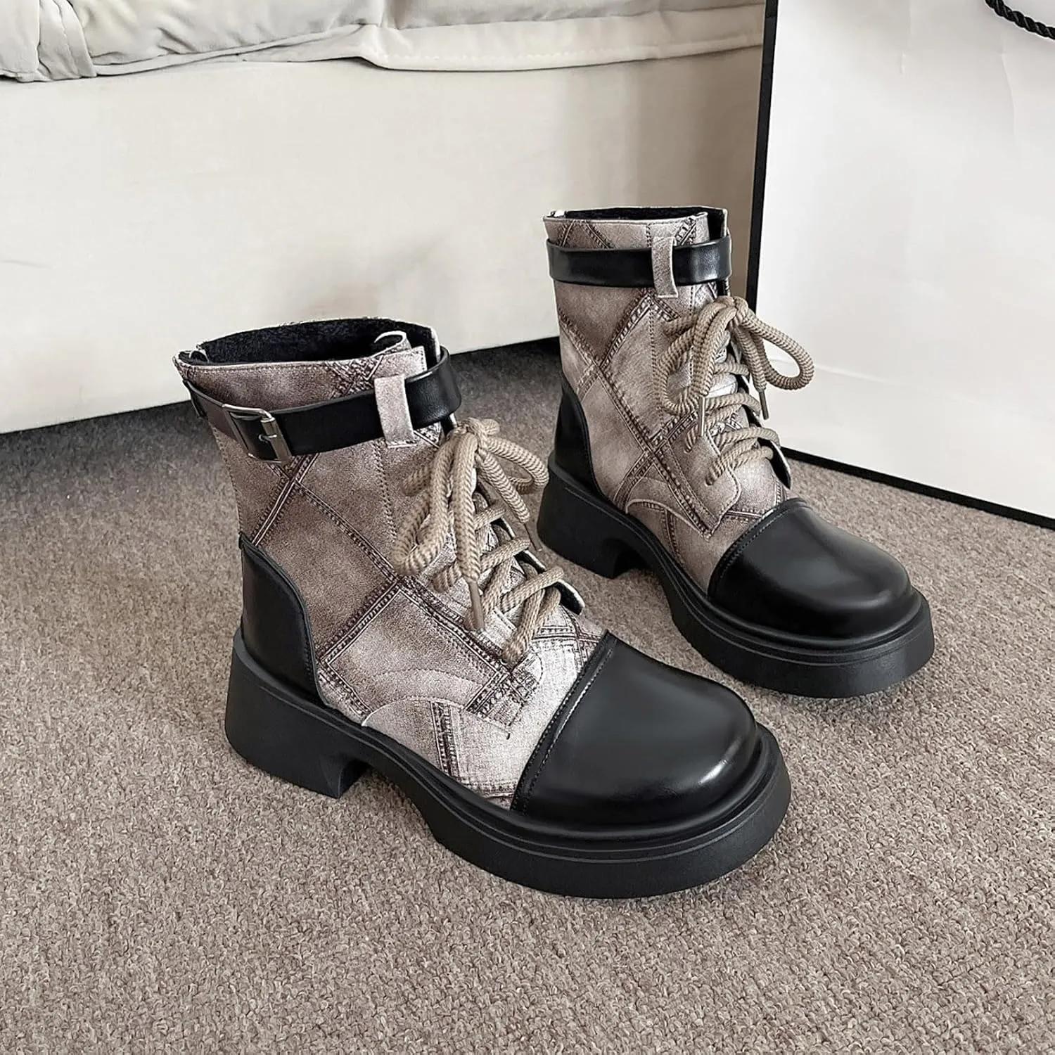 Heel Boots For Women Lace Up Hiking Boots Women Waterproof Non Slip Walking Boots Womens Boots Mid Calf