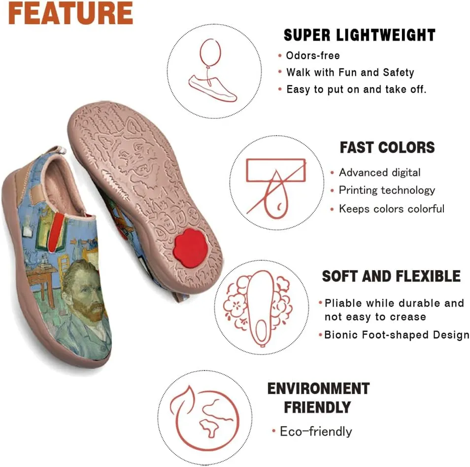 Hetios Women's Walking Travel Shoes Art Painted Casual Loafers Lightweight Comfort Slip On Microfiber Leather Sneakers
