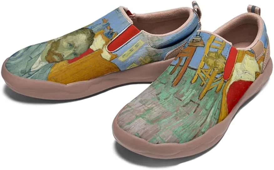 Hetios Women's Walking Travel Shoes Art Painted Casual Loafers Lightweight Comfort Slip On Microfiber Leather Sneakers