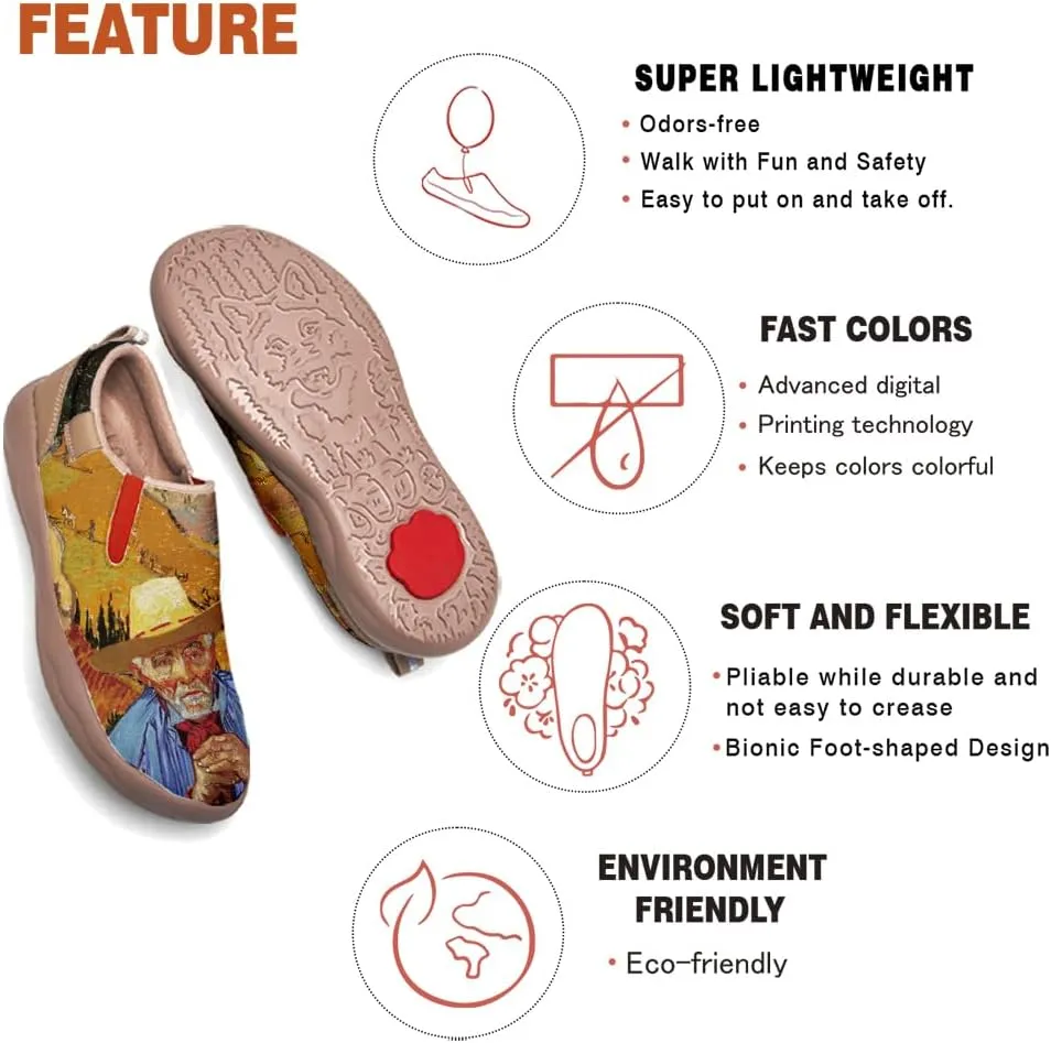 Hetios Women's Walking Travel Shoes Art Painted Casual Loafers Lightweight Comfort Slip On Microfiber Leather Sneakers
