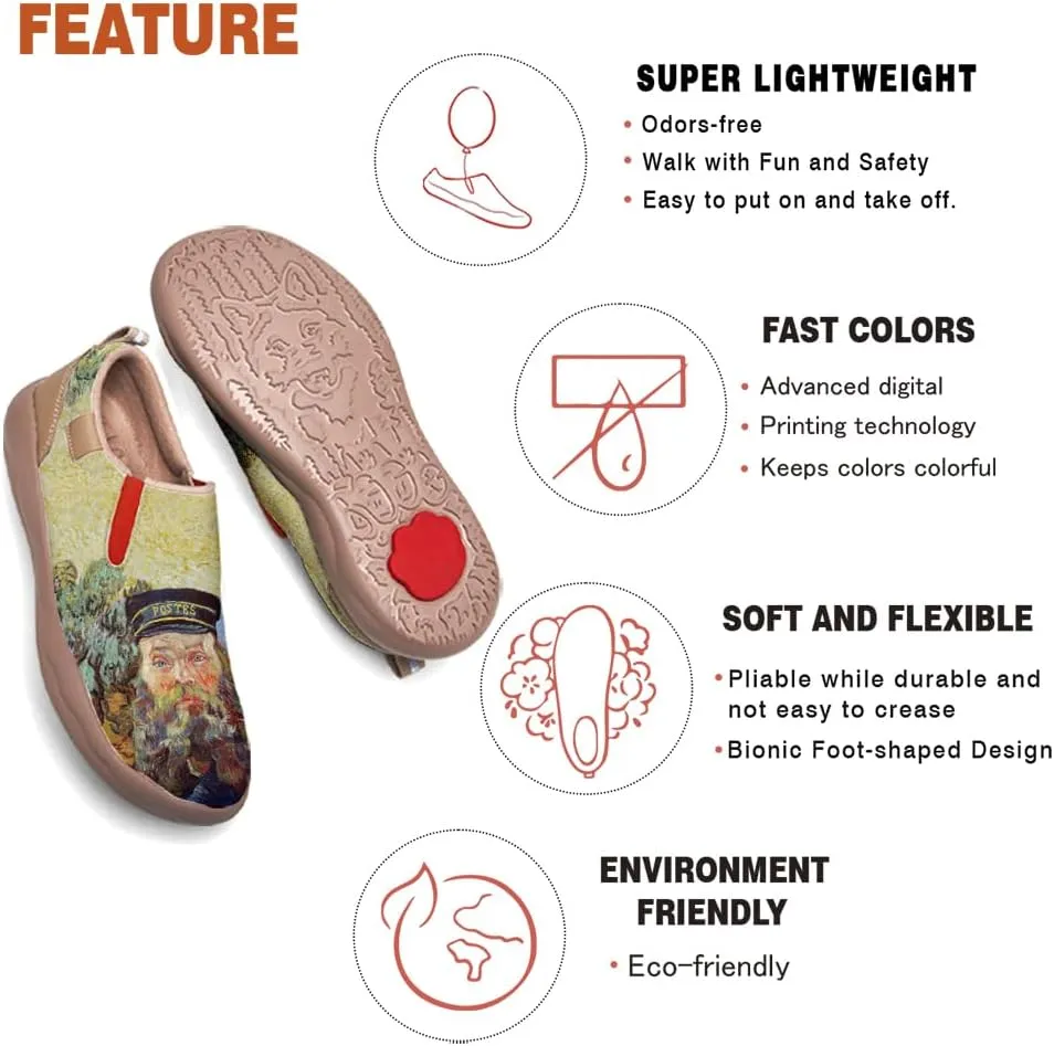 Hetios Women's Walking Travel Shoes Art Painted Casual Loafers Lightweight Comfort Slip On Microfiber Leather Sneakers
