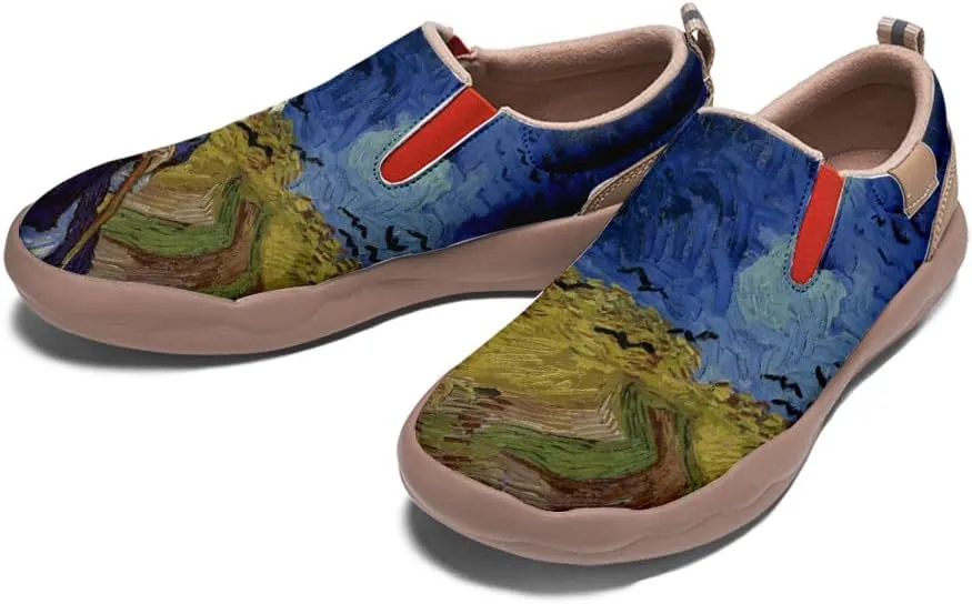 Hetios Women's Walking Travel Shoes Art Painted Casual Loafers Lightweight Comfort Slip On Microfiber Leather Sneakers