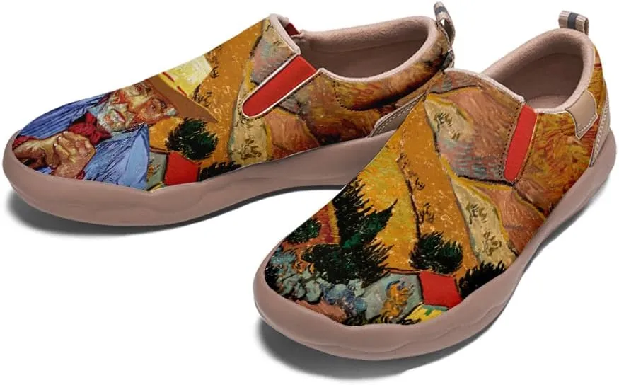 Hetios Women's Walking Travel Shoes Art Painted Casual Loafers Lightweight Comfort Slip On Microfiber Leather Sneakers