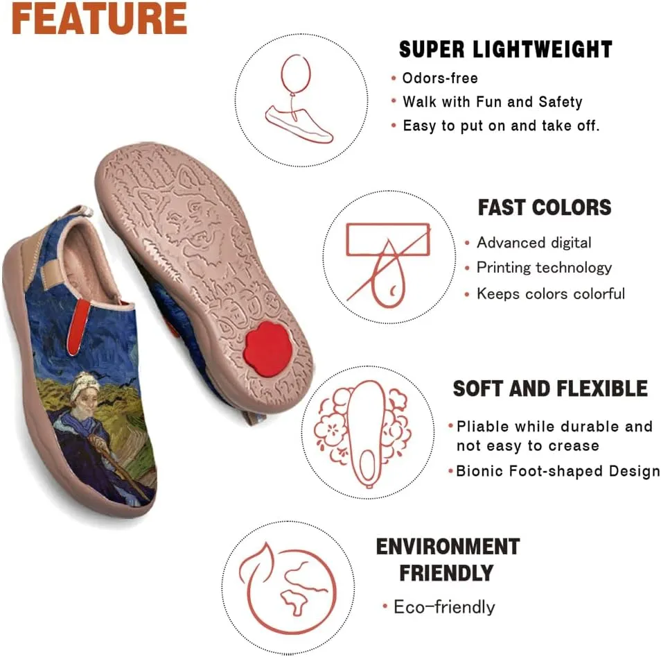 Hetios Women's Walking Travel Shoes Art Painted Casual Loafers Lightweight Comfort Slip On Microfiber Leather Sneakers