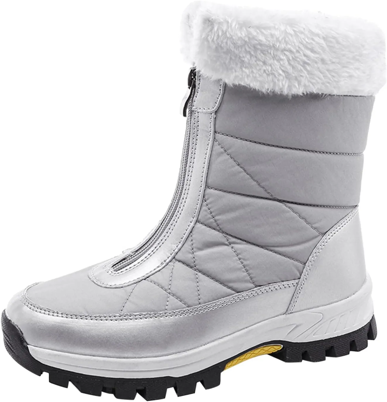 Hiking Boots Women Winter Zipper Water Proof Flat Boots Furry Keep Warm Snow Boots Comfortable Mid Boots