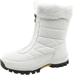 Hiking Boots Women Winter Zipper Water Proof Flat Boots Furry Keep Warm Snow Boots Comfortable Mid Boots