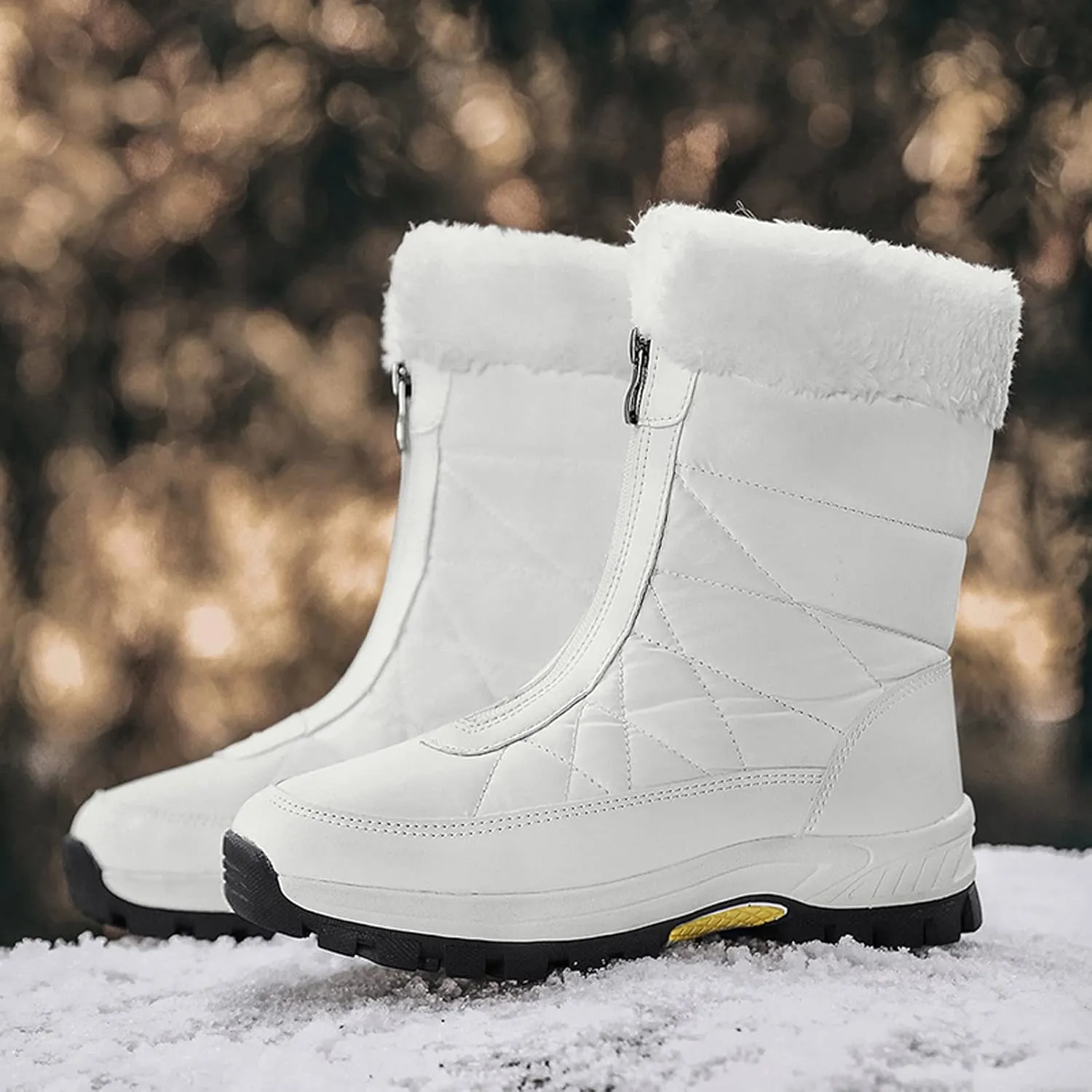 Hiking Boots Women Winter Zipper Water Proof Flat Boots Furry Keep Warm Snow Boots Comfortable Mid Boots
