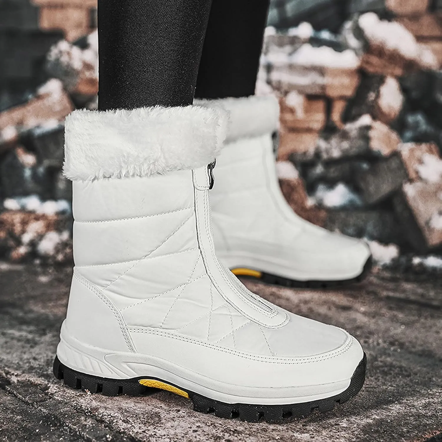 Hiking Boots Women Winter Zipper Water Proof Flat Boots Furry Keep Warm Snow Boots Comfortable Mid Boots