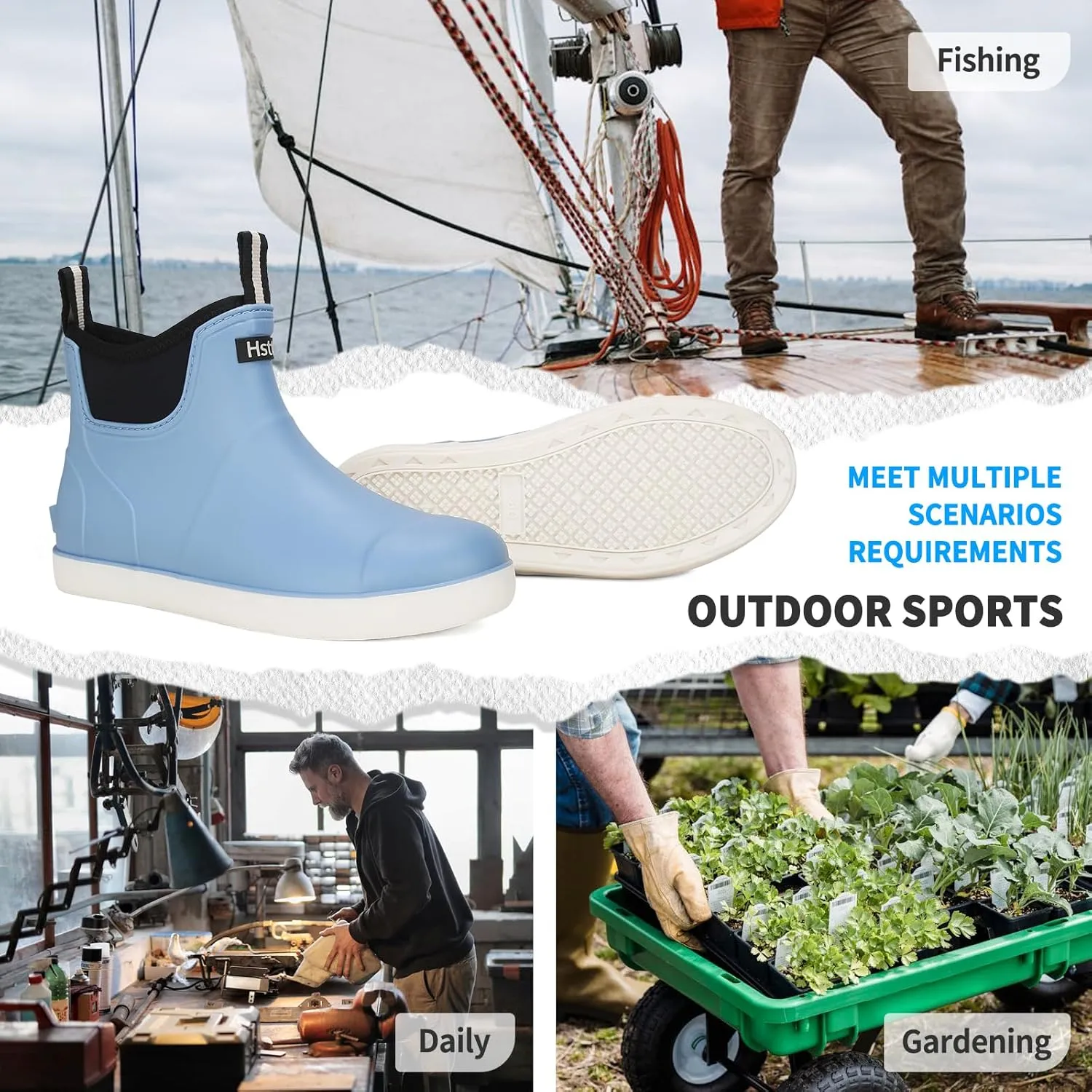 Hsttgsr Men's Deck Boots, Rubber Rain Boots Waterproof Fishing Boots, Ankle Anti-Slip High Traction Boots for Professional Premium Neoprene, Garden Boots Shoes Footwear Booties for Men Outdoor Work