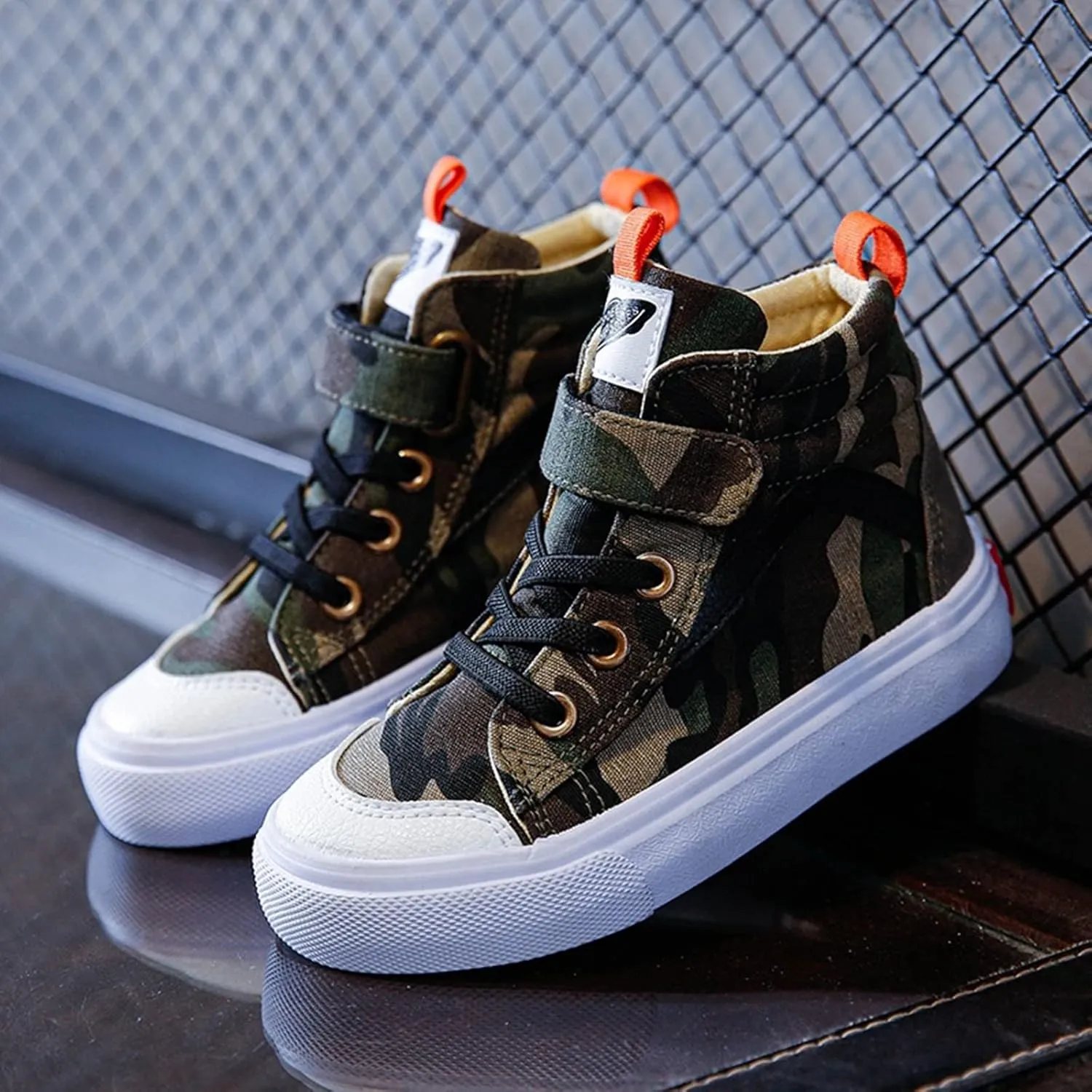 Julymens Unisex Kids High Top Canvas Shoes Camouflage Hook&Loop Casual Sneakers