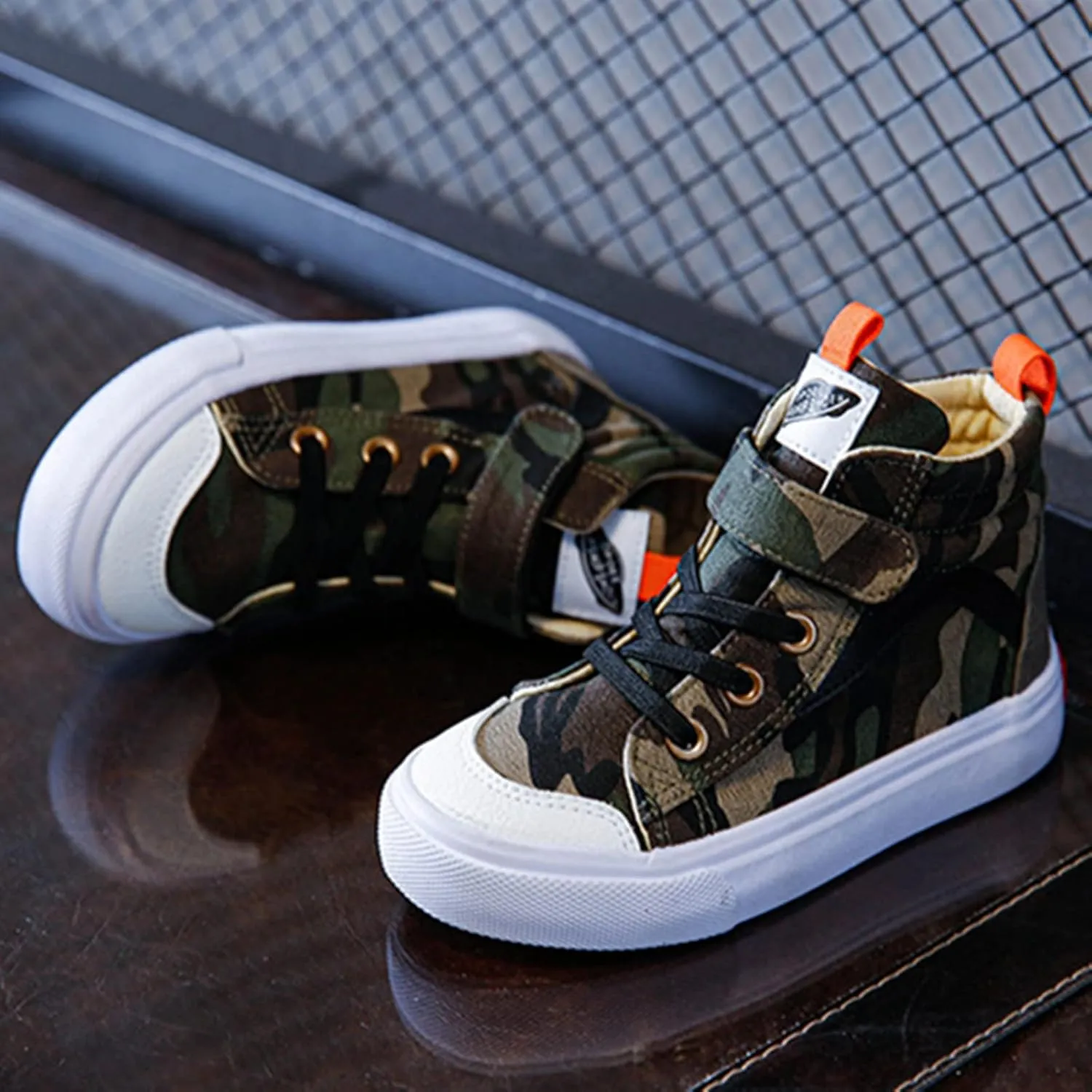Julymens Unisex Kids High Top Canvas Shoes Camouflage Hook&Loop Casual Sneakers