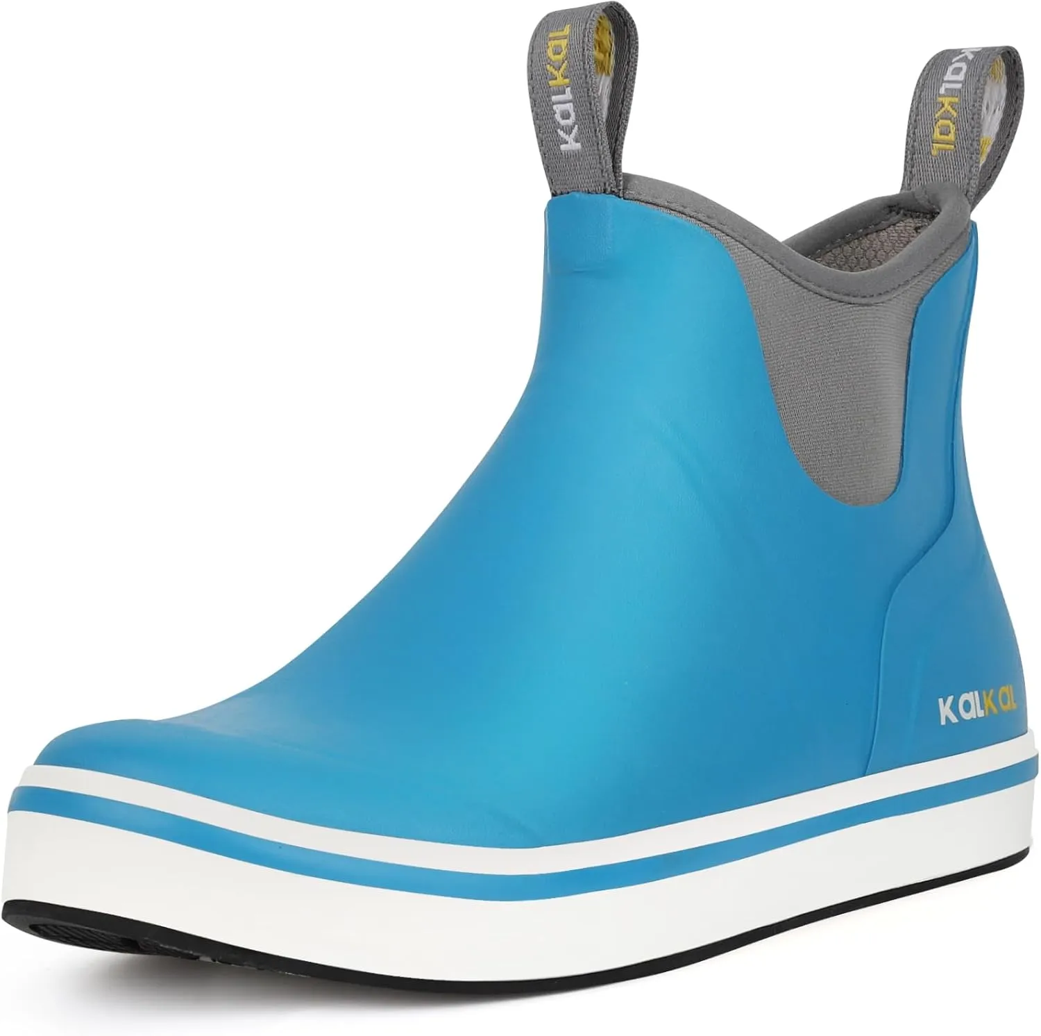 Kalkal Men's Deck Boots Anti-Slip Saltwater Fishing Rain Boots with Memory Foam, Waterproof Rubber Ankle Work Boots for Sailing (Size 7-14)