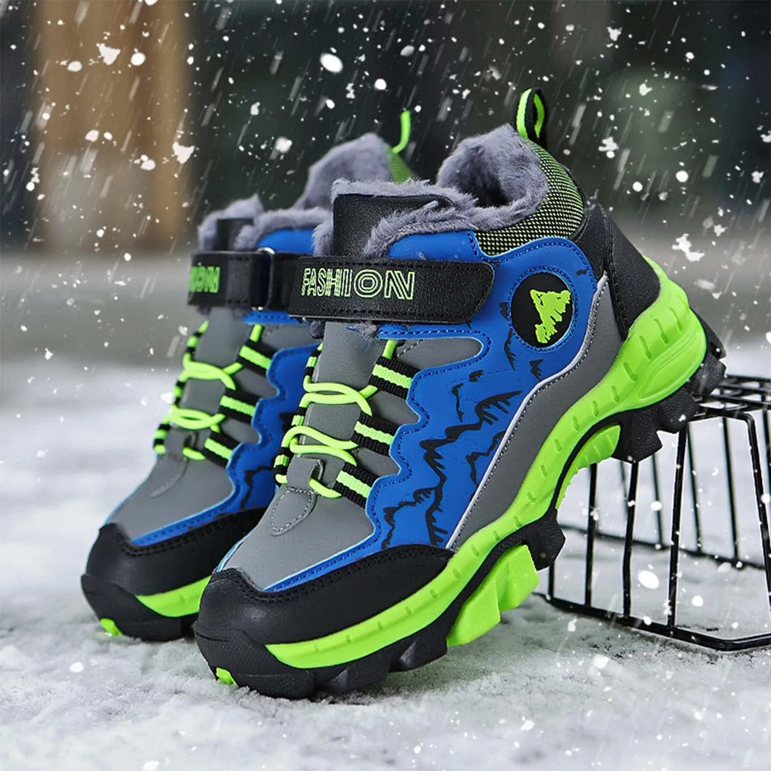 Kids Boys Girls Snow Hiking Boots Winter Plush Warm Ankle Boots Outdoor Waterproof Anti Skid Trekking Hiking Climbing Sneakers