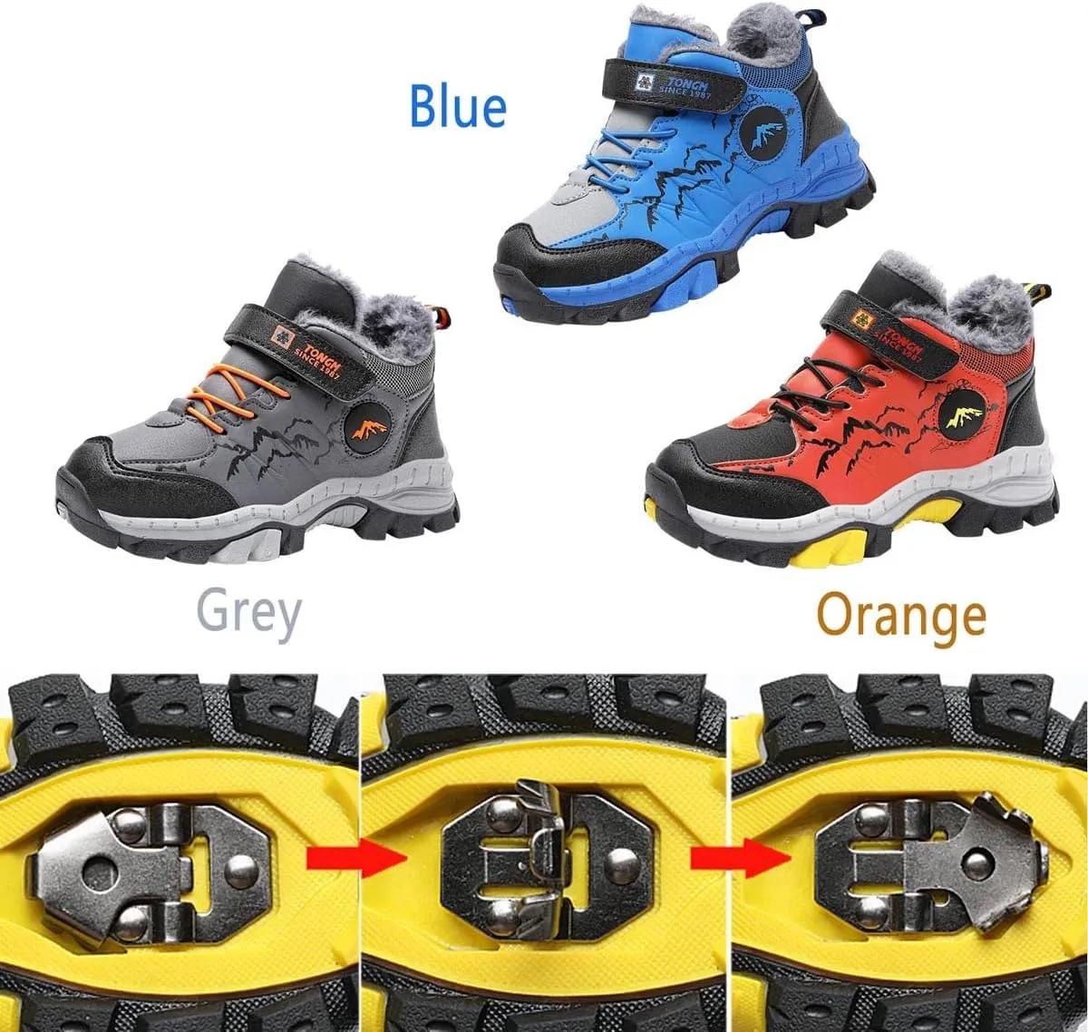 Kids Boys Girls Snow Hiking Boots Winter Plush Warm Ankle Boots Outdoor Waterproof Anti Skid Trekking Hiking Climbing Sneakers