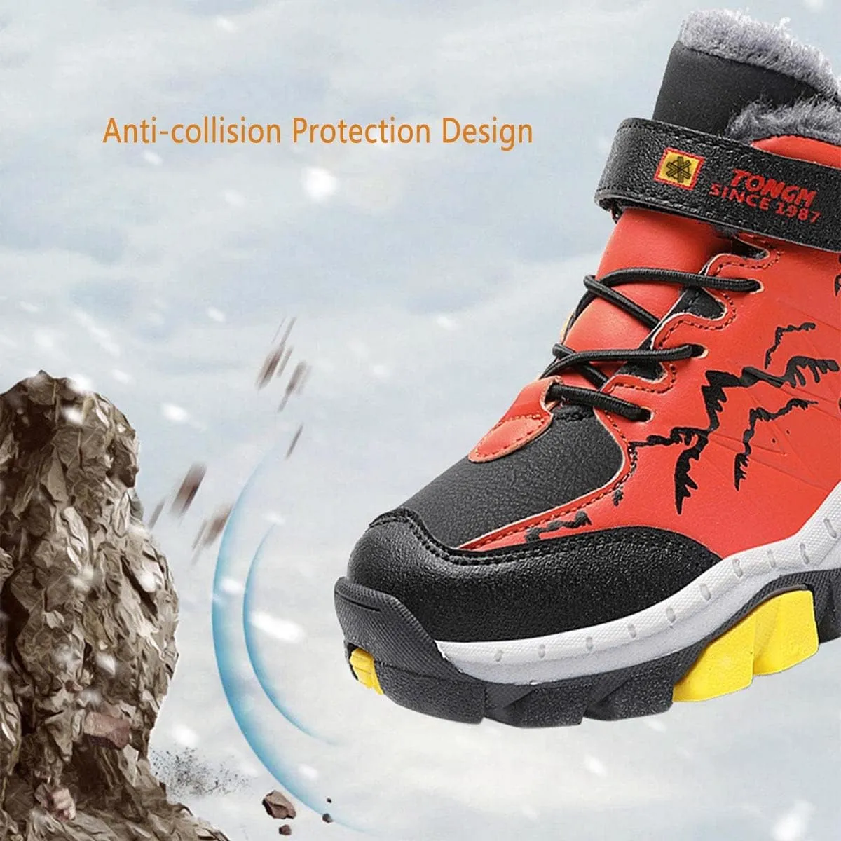 Kids Boys Girls Snow Hiking Boots Winter Plush Warm Ankle Boots Outdoor Waterproof Anti Skid Trekking Hiking Climbing Sneakers