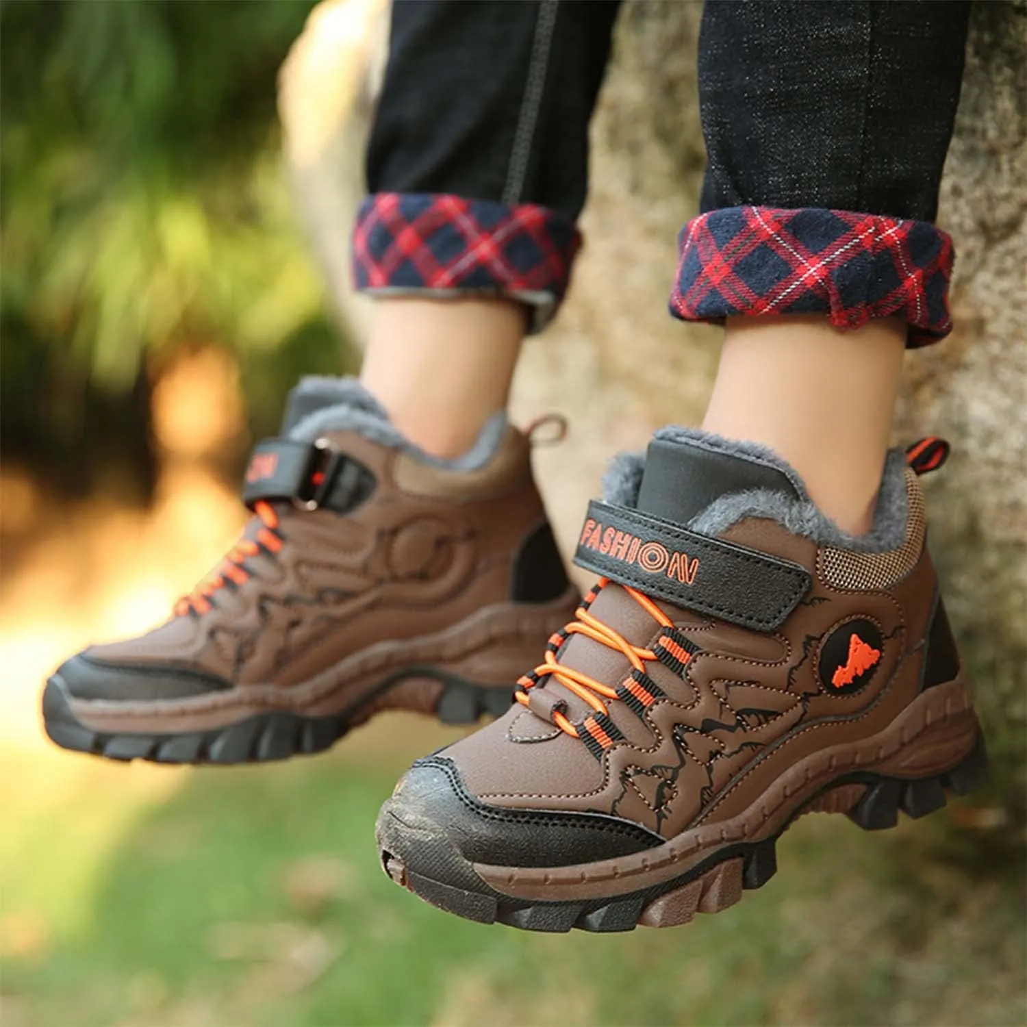 Kids Boys Girls Snow Hiking Boots Winter Plush Warm Ankle Boots Outdoor Waterproof Anti Skid Trekking Hiking Climbing Sneakers