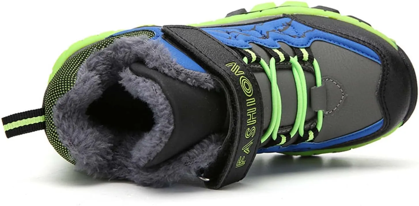 Kids Boys Girls Snow Hiking Boots Winter Plush Warm Ankle Boots Outdoor Waterproof Anti Skid Trekking Hiking Climbing Sneakers