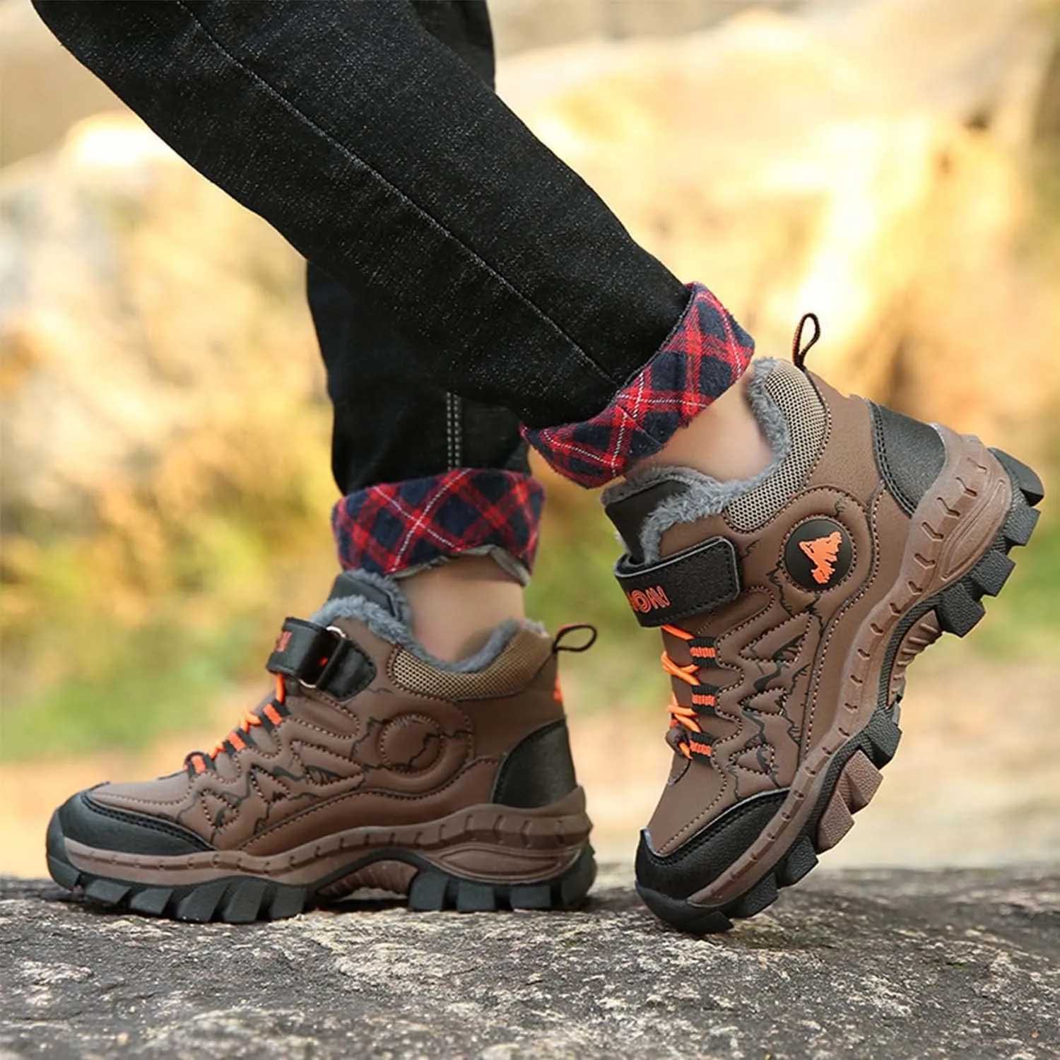 Kids Boys Girls Snow Hiking Boots Winter Plush Warm Ankle Boots Outdoor Waterproof Anti Skid Trekking Hiking Climbing Sneakers