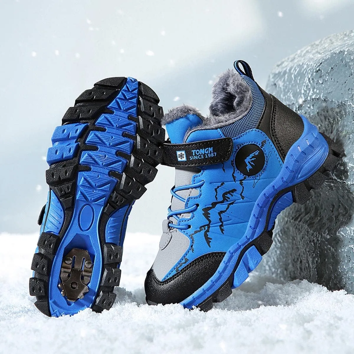Kids Boys Girls Snow Hiking Boots Winter Plush Warm Ankle Boots Outdoor Waterproof Anti Skid Trekking Hiking Climbing Sneakers