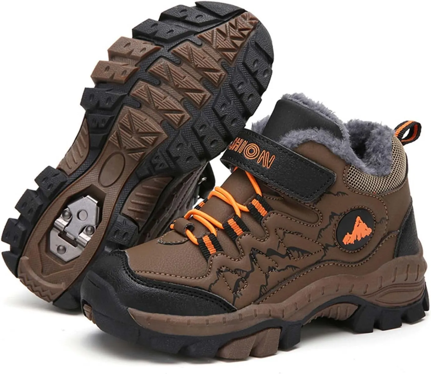 Kids Boys Girls Snow Hiking Boots Winter Plush Warm Ankle Boots Outdoor Waterproof Anti Skid Trekking Hiking Climbing Sneakers