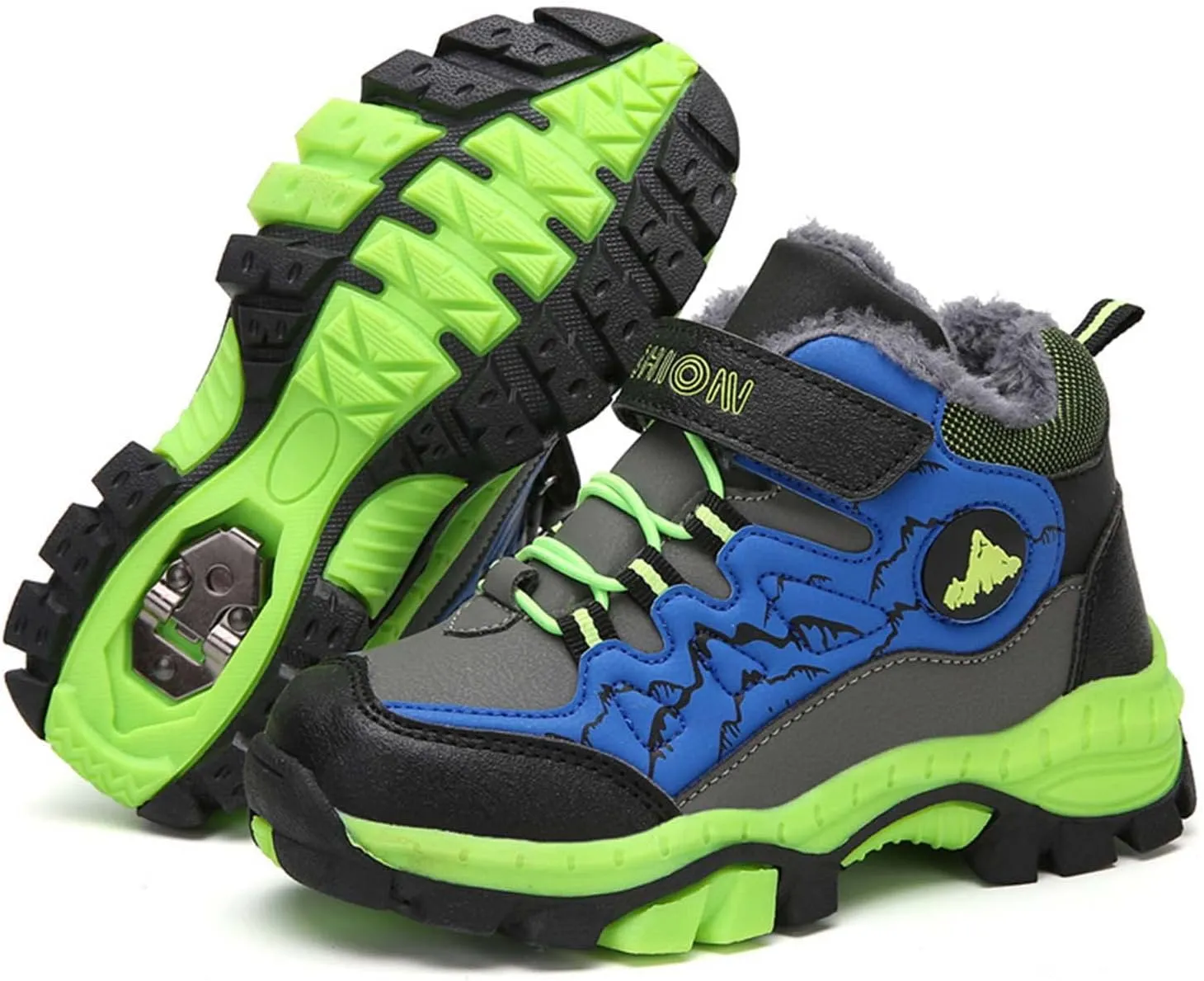 Kids Boys Girls Snow Hiking Boots Winter Plush Warm Ankle Boots Outdoor Waterproof Anti Skid Trekking Hiking Climbing Sneakers